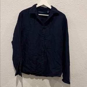 Perry Ellis Men’s Navy Blue Linen Long Sleeve Shirt